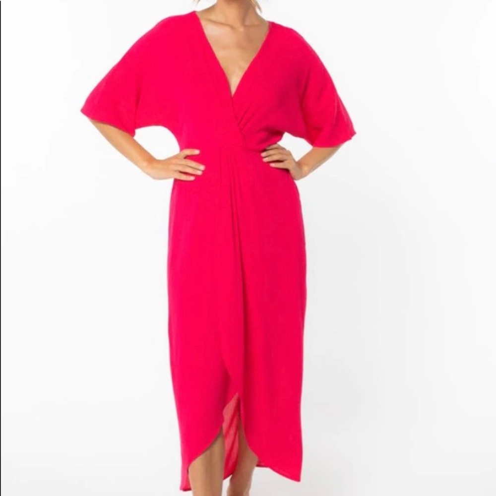 NWT Lovestitch kimono sleeve red/hot pink midi dress - size M fits like a large.